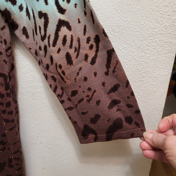VTG Berek Leopard Print Zip Cardigan Sweater Brown Turquoise Ombre Sequins READ - Picture 5 of 8